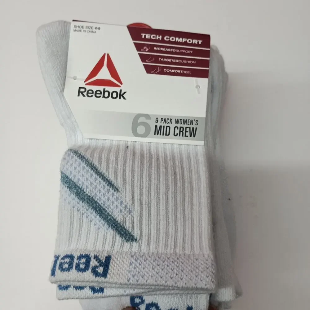 Reebok Tech Comfort Target Cushion Mid‎ Crew Women's Socks Size 4-9 6 Pair